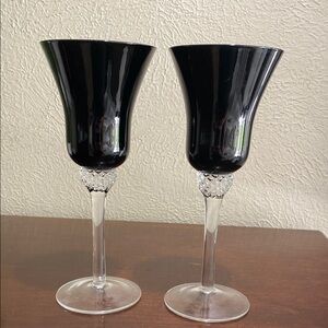 Set of 2, Circle ware, Crystal Black Diamond Pattern Wine Glasses